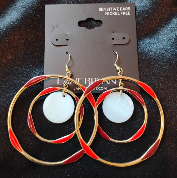 Lane Bryant Jewelry - gold hoops double red
